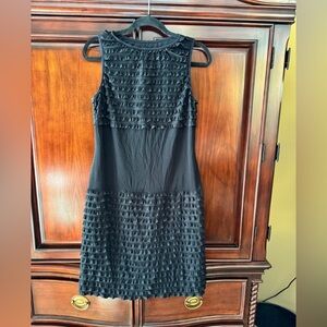 Joseph Ribkoff sleeveless black sheath dress layered ruffles size 12